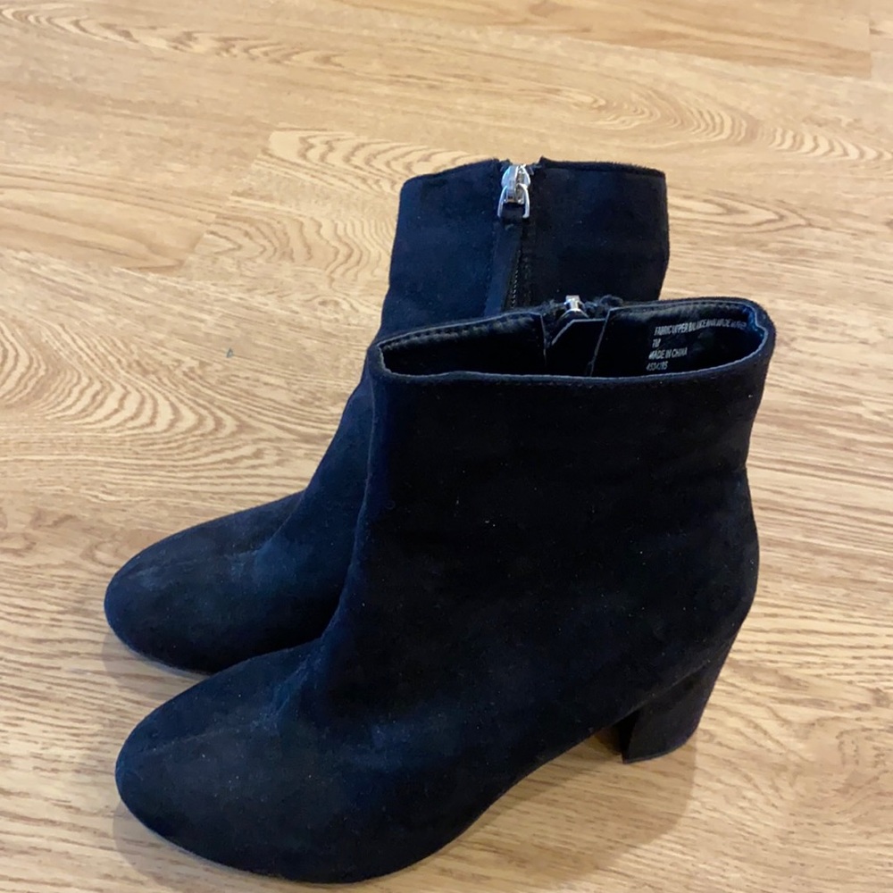 Black faux suede booties